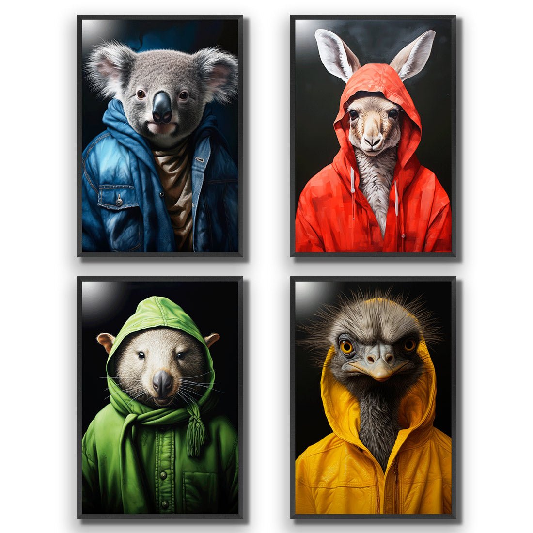 Cool Aussie Animals - Art Set of Four - Wall Art Designs - SET4_6028_AR_V WAD_AP - 030 - EDG_45x30_S - 2538 - BLK