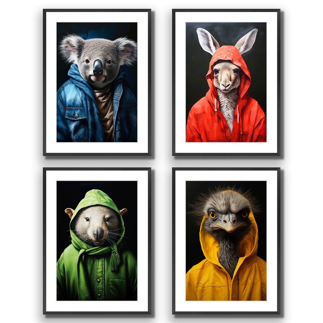 Cool Aussie Animals - Art Set of Four - Wall Art Designs - SET4_6028_AR_V WAD_AP - 030 - MAT_45x30_S - 2538 - BLK