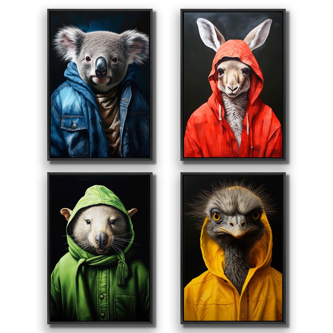 Cool Aussie Animals - Art Set of Four - Wall Art Designs - SET4_6028_AR_V WAD_CP - MPY - 260 - M - S - S_45x30_S - 1550 - BLK