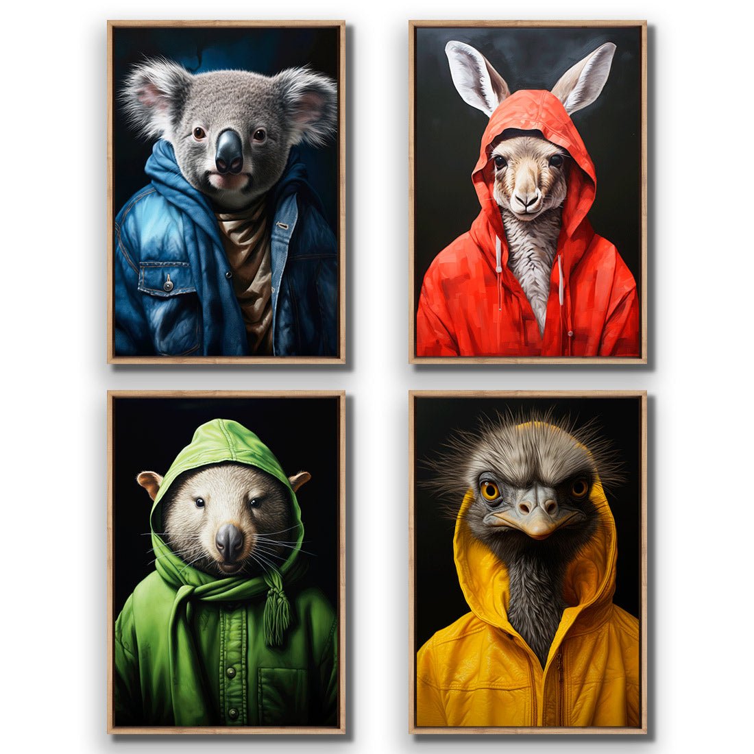 Cool Aussie Animals - Art Set of Four - Wall Art Designs - SET4_6028_AR_V WAD_CP - MPY - 260 - M - S - S_45x30_S - 1550 - OAK