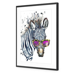 Cool Zebra | Classic Acrylic | Flat Frame With Border | Black