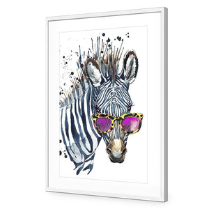 Cool Zebra | Classic Acrylic | Flat Frame With Border | White