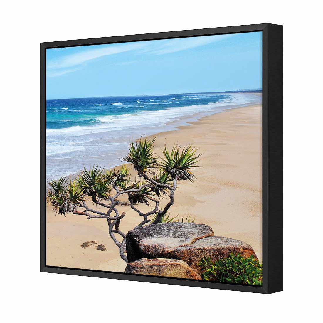 Coolum Beach, Square | Classic Canvas | Floating Frame | Black