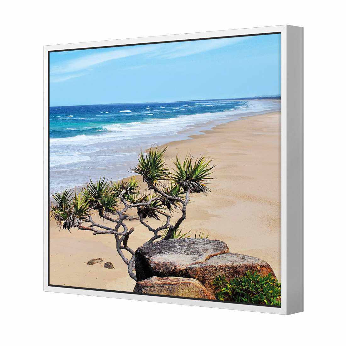 Coolum Beach, Square | Classic Canvas | Floating Frame | White