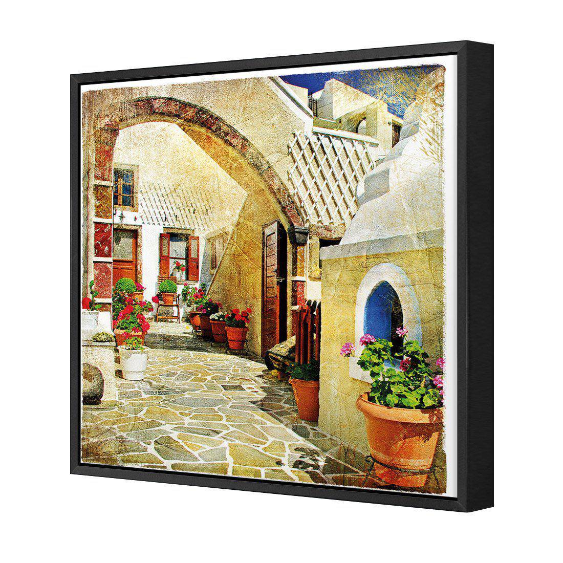 Courtyard Of Santorini | Standard Canvas | Floating Frame | Black