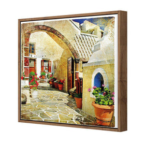 Courtyard Of Santorini | Standard Canvas | Floating Frame | Natural
