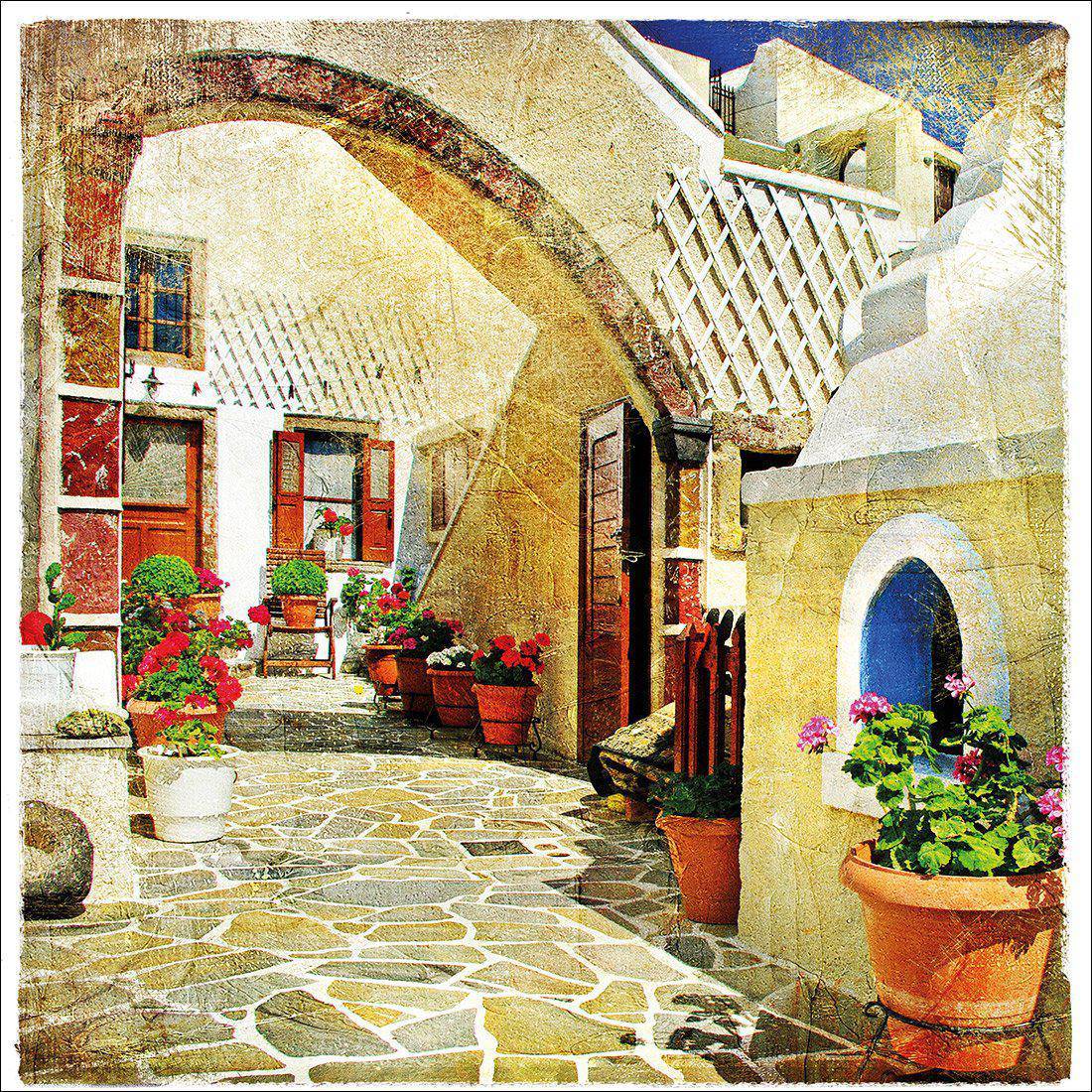 Courtyard Of Santorini Canvas Art - Wall Art Designs - 2127_AS_Q WAD_CP - MPY - 260 - M - S - S_30x30_NONE