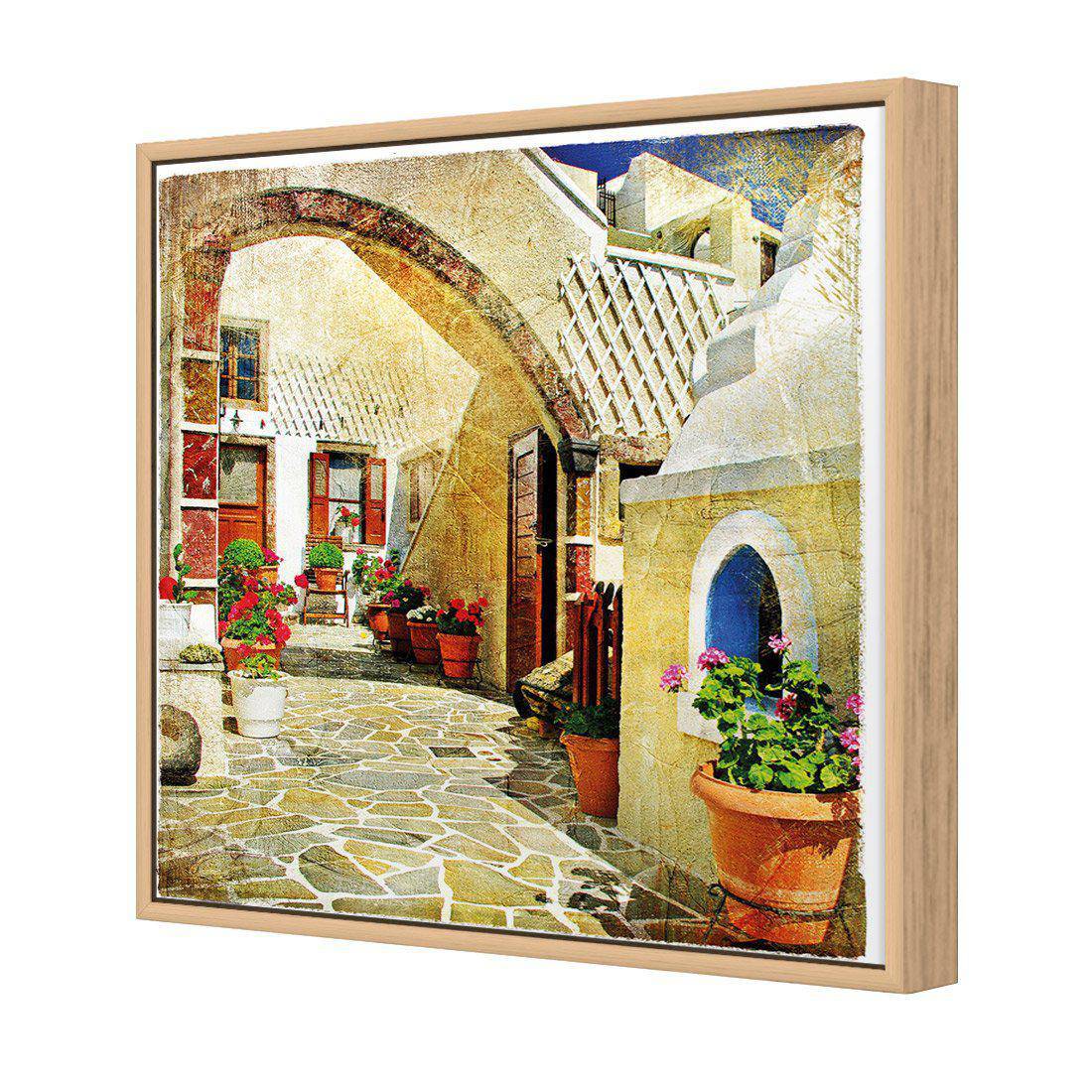 Courtyard Of Santorini | Standard Canvas | Floating Frame | Oak