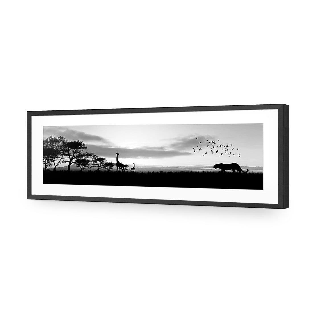 Danger Leopard Approaching, Black and White (long) - Wall Art Designs - 660_BL_H WAD_AP - 030 - MAT_90x30_S - 2538 - BLK