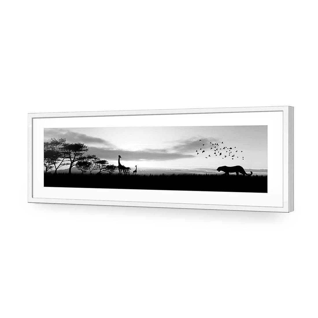 Danger Leopard Approaching, Black and White (long) - Wall Art Designs - 660_BL_H WAD_AP - 030 - MAT_90x30_S - 2538 - WHT