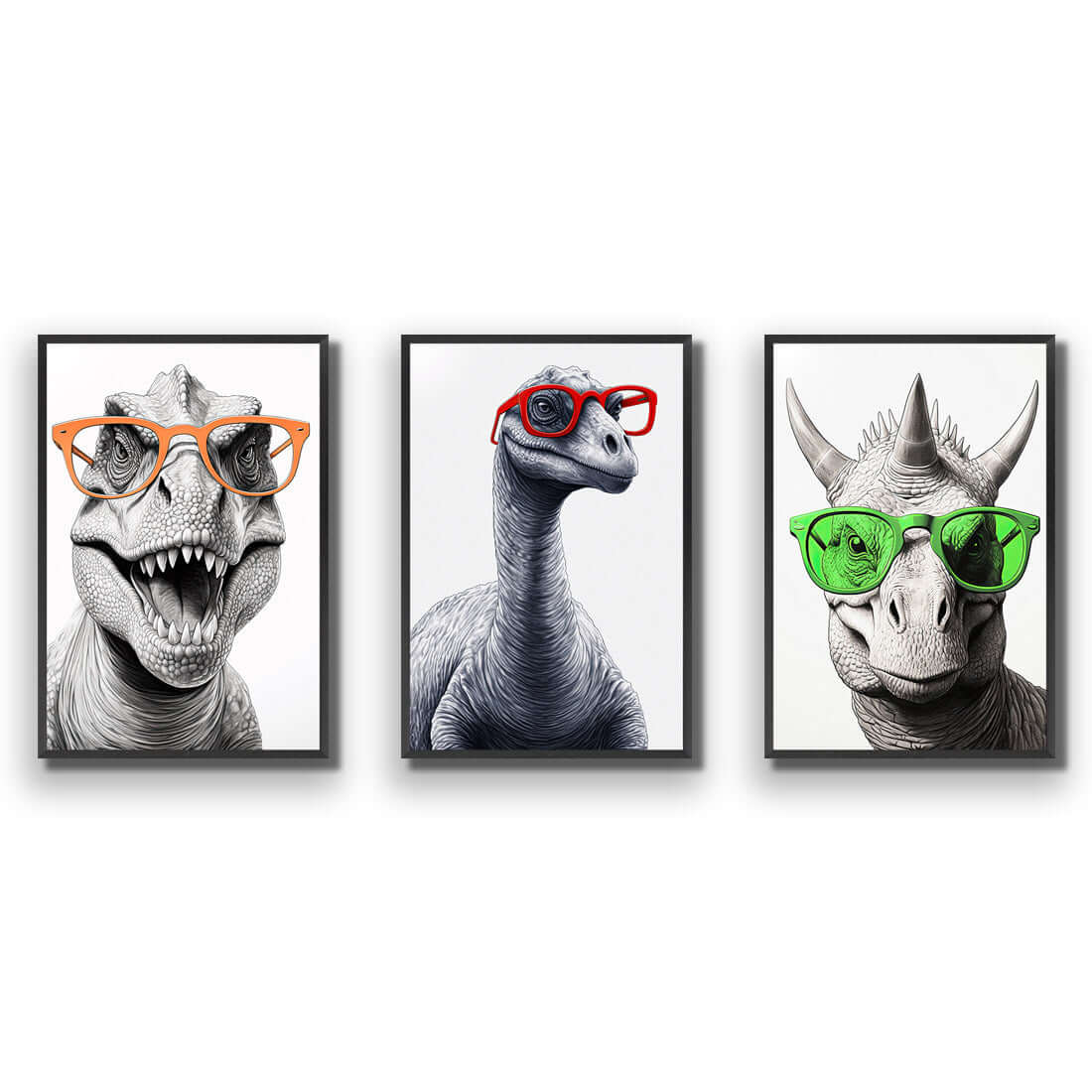 Dino Portrait Trio Art Set - Wall Art Designs - SET3_6038_AR_V WAD_AP - 030 - EDG_45x30_S - 2538 - BLK