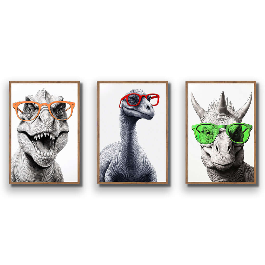 Dino Portrait Trio Art Set - Wall Art Designs - SET3_6038_AR_V WAD_AP - 030 - EDG_45x30_S - 2538 - NAT