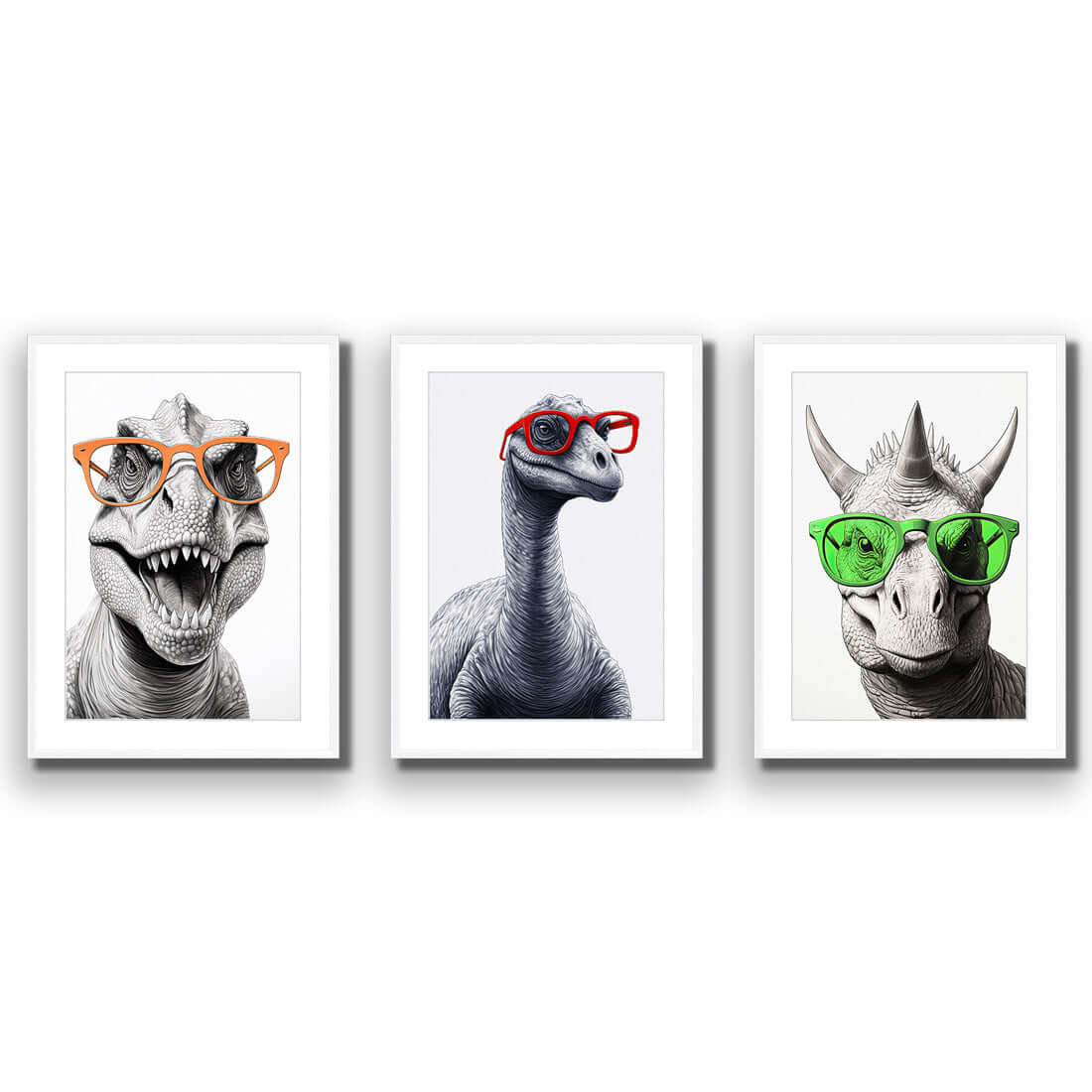 Dino Portrait Trio Art Set - Wall Art Designs - SET3_6038_AR_V WAD_AP - 030 - MAT_45x30_S - 2538 - WHT