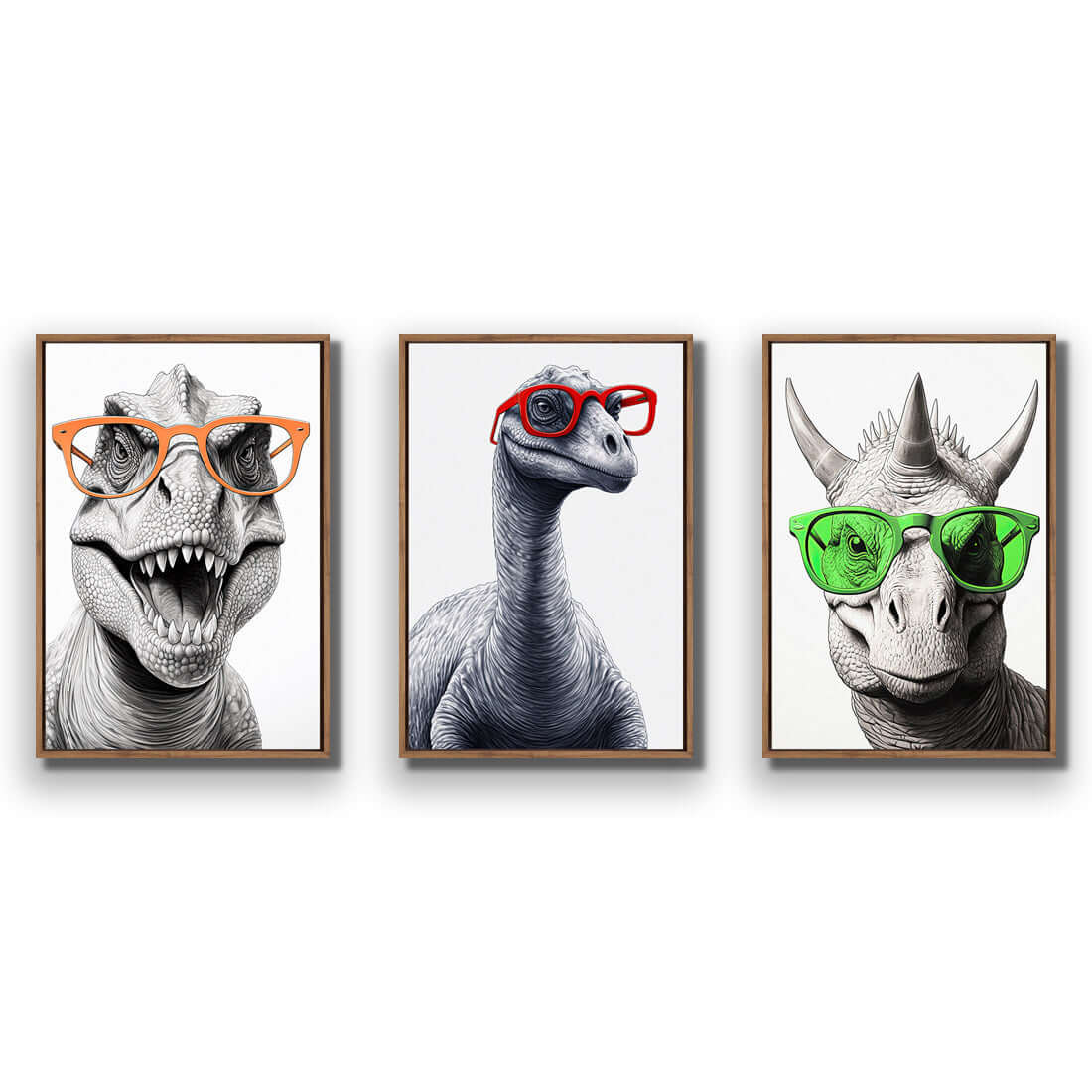 Dino Portrait Trio Art Set - Wall Art Designs - SET3_6038_AR_V WAD_CP - MPY - 260 - M - S - S_45x30_S - 1550 - NAT