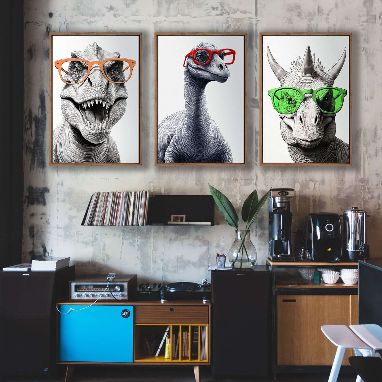 Dino Portrait Trio Art Set - Wall Art Designs - SET3_6038_AR_V WAD_CP - MPY - 260 - M - S - S_45x30_NONE