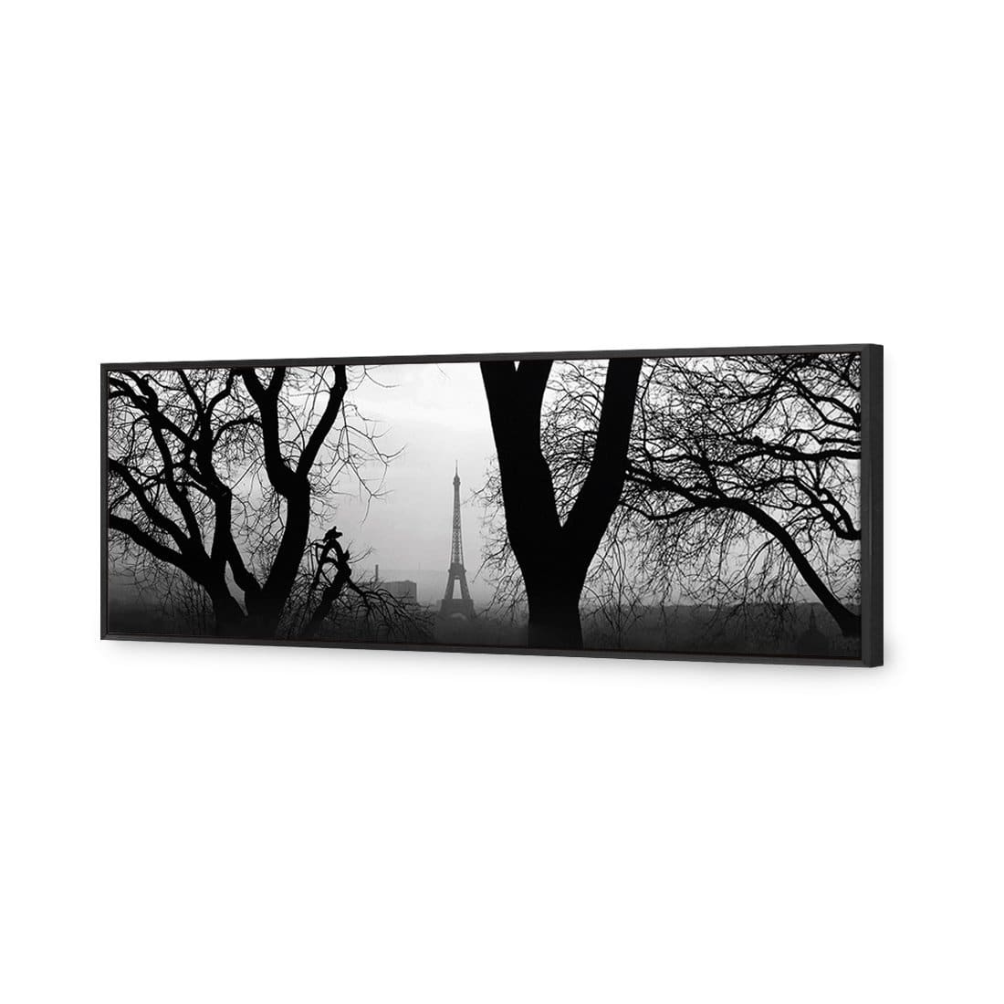 Eiffel Tower Through Trees, B&W | Classic Canvas | Floating Frame | Black