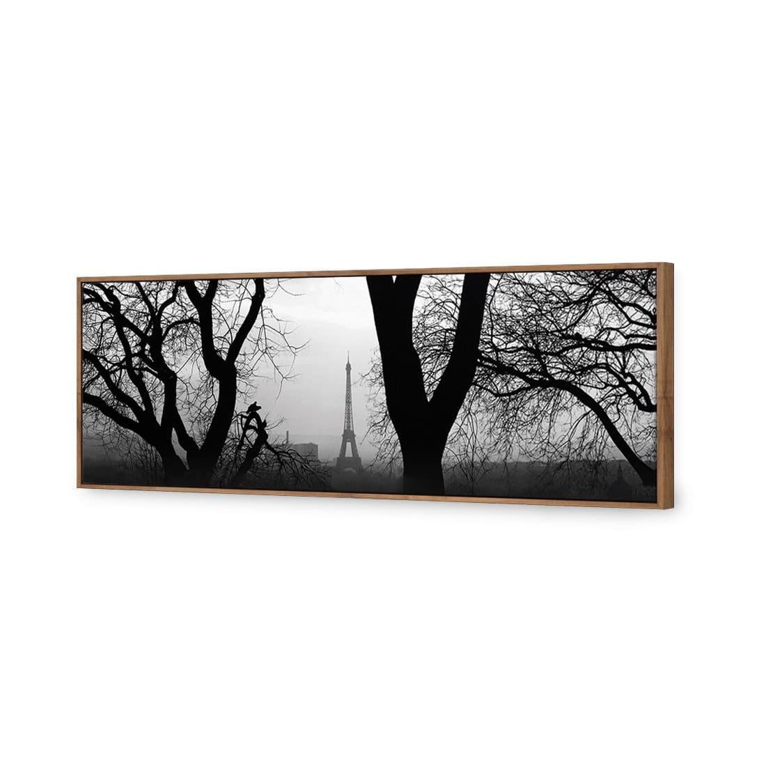 Eiffel Tower Through Trees, B&W | Classic Canvas | Floating Frame | Natural