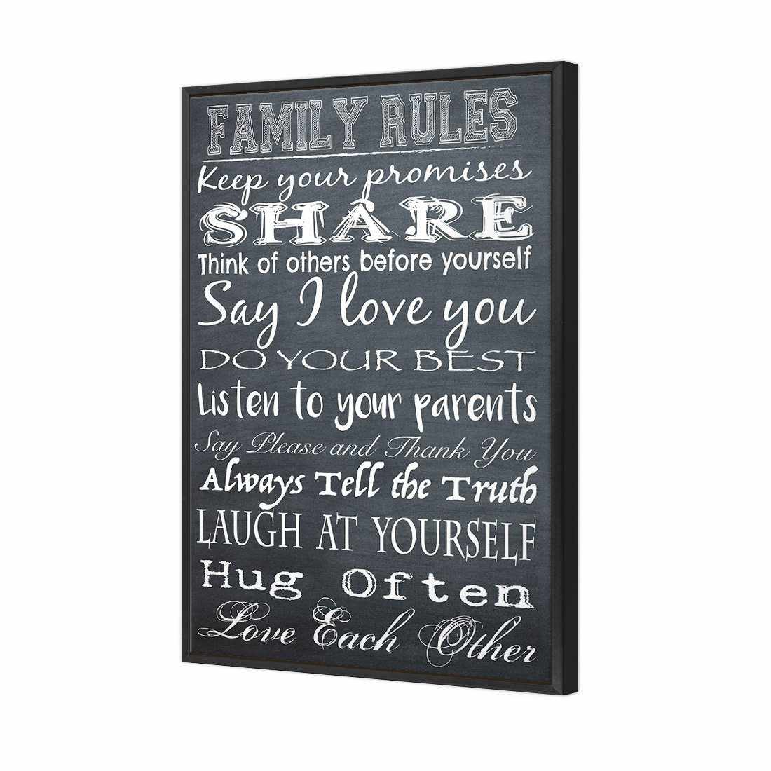 Family Rules, B&W | Standard Canvas | Floating Frame | Black