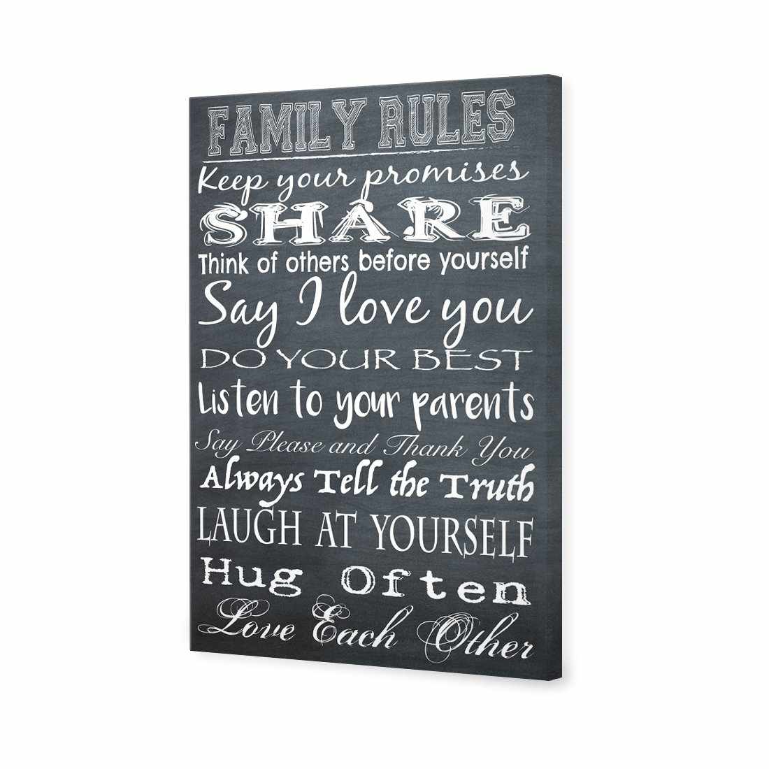 Family Rules, B&W | Standard Canvas | No Frame | Stretched Canvas