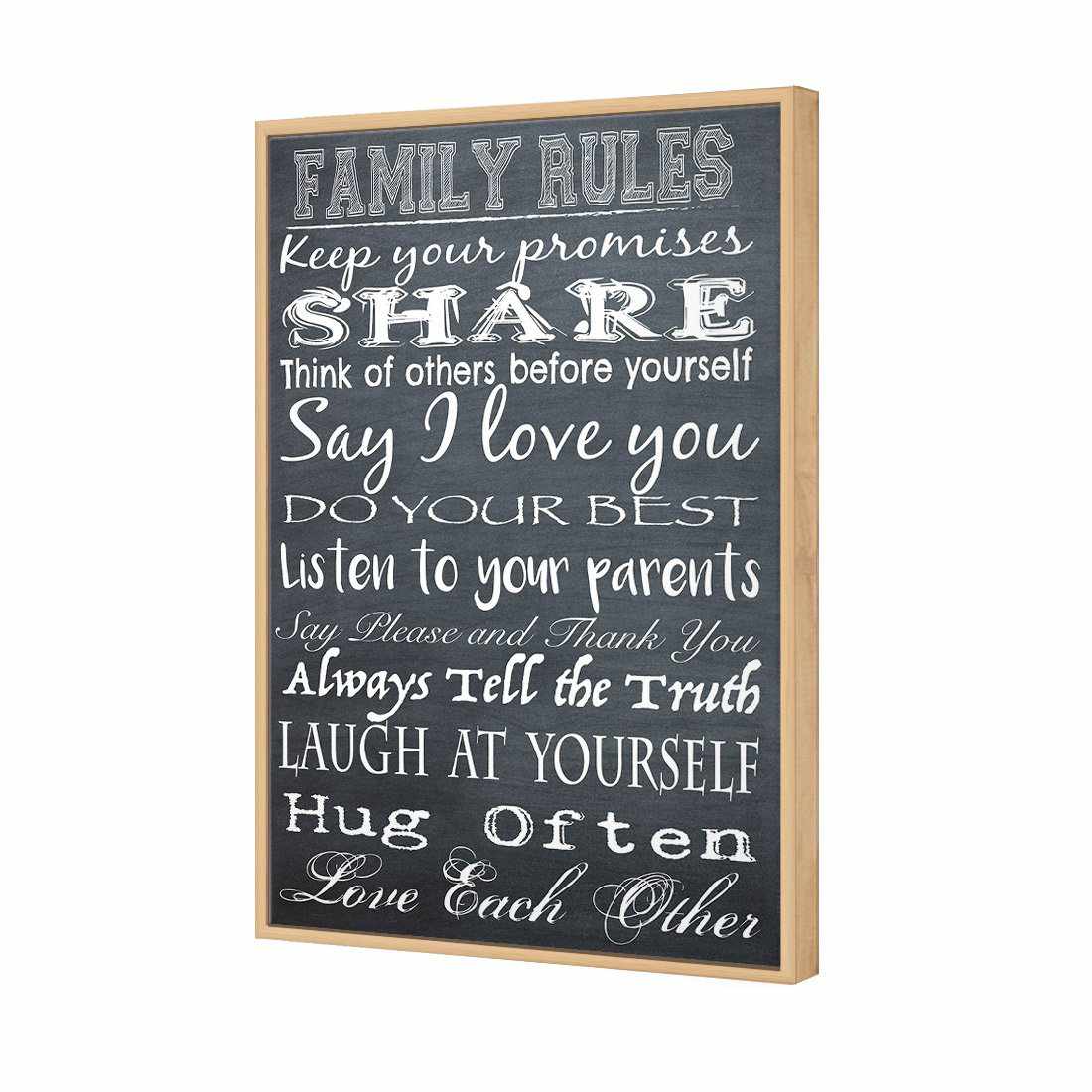 Family Rules, B&W | Standard Canvas | Floating Frame | Oak