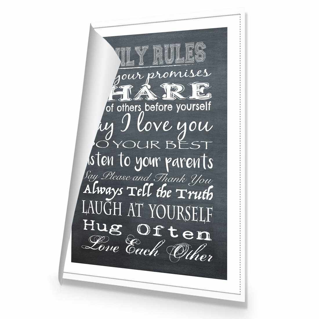 Family Rules, B&W | Standard Canvas | No Frame | Rolled Canvas