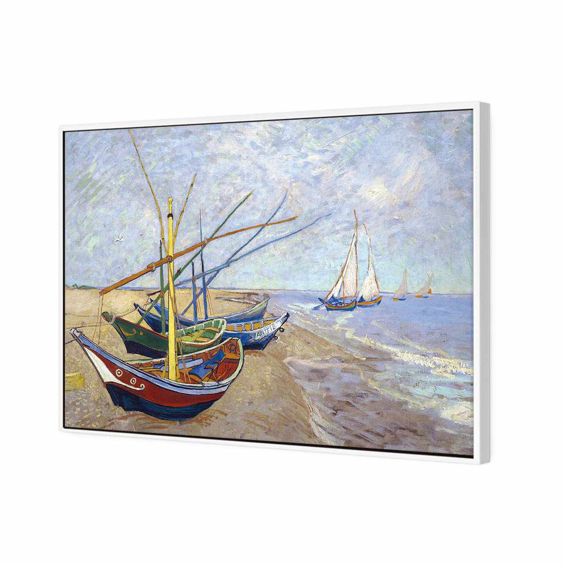 Fishing Boats by Van Gogh | Standard Canvas | Floating Frame | White