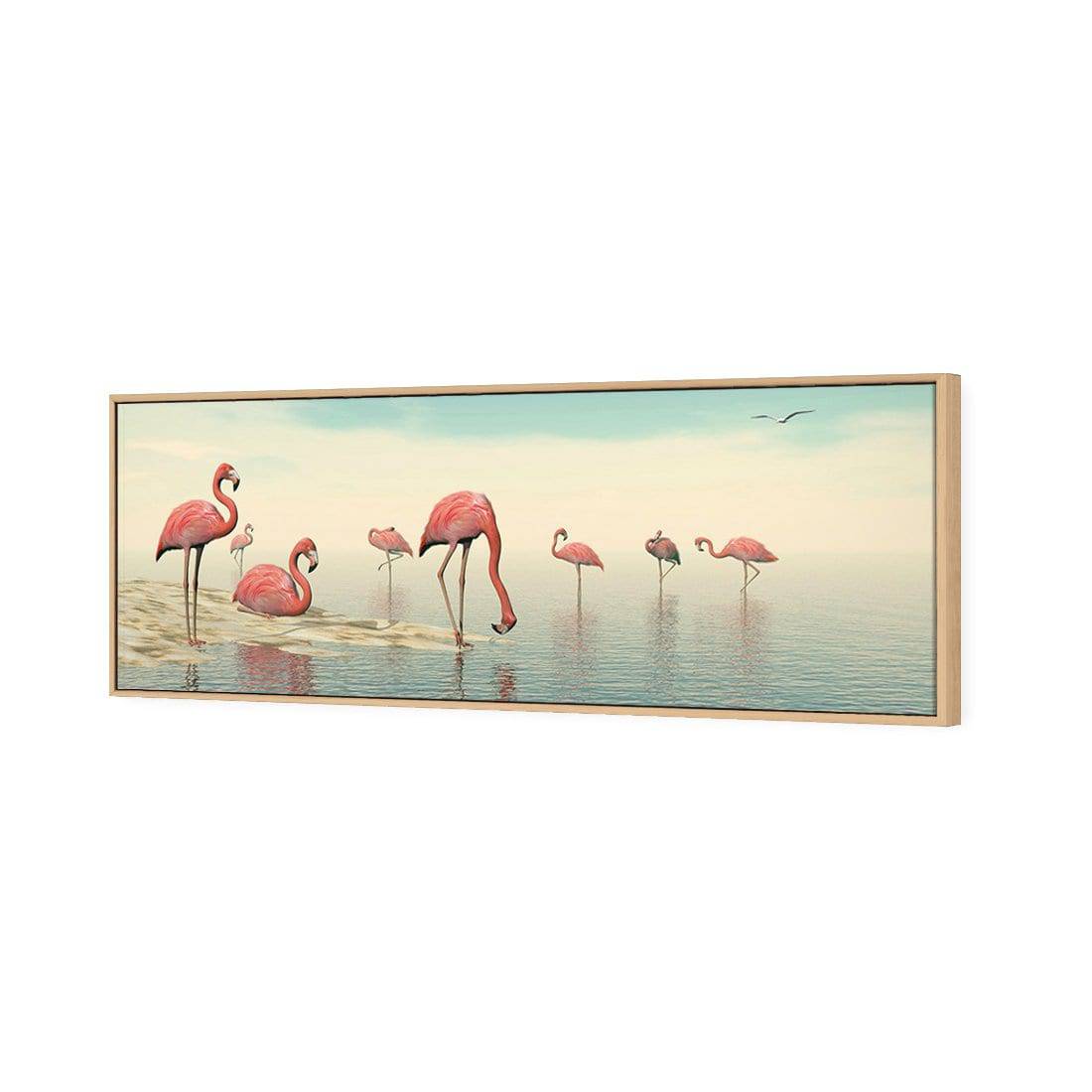 Flamingo Chill | Standard Canvas | Floating Frame | Oak