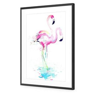 Flirty Flamingos | Standard Acrylic | Flat Frame With Border | Black