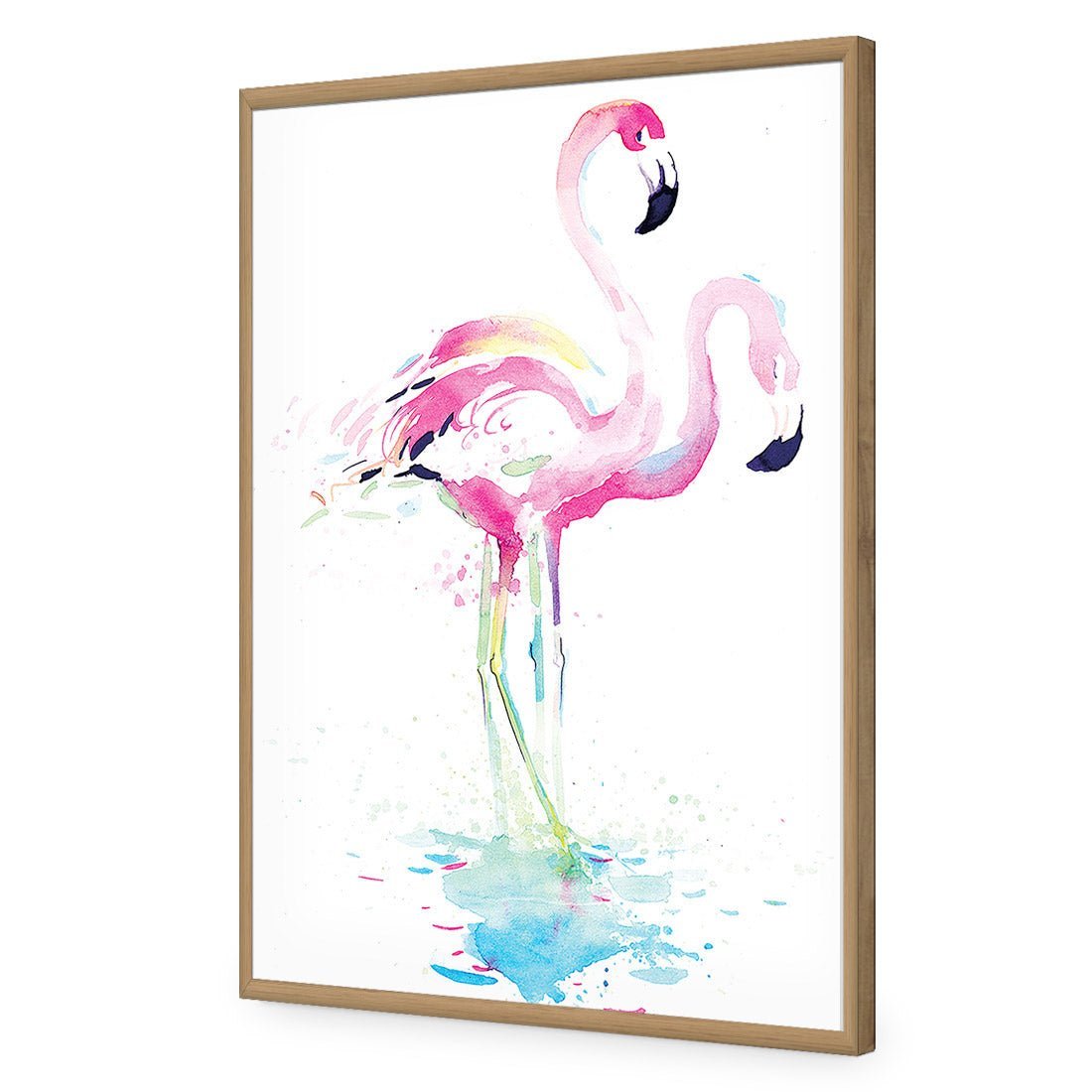 Flirty Flamingos | Standard Acrylic | Flat Frame No Border | Oak