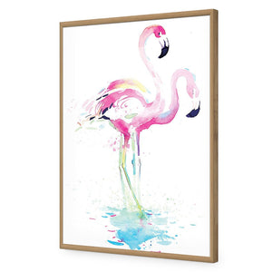 Flirty Flamingos | Standard Acrylic | Flat Frame No Border | Oak