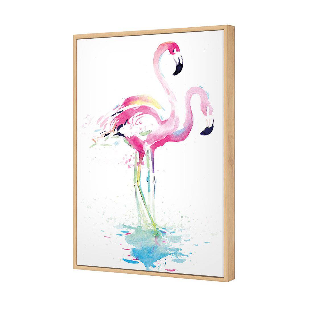 Flirty Flamingos | Standard Canvas | Floating Frame | Oak