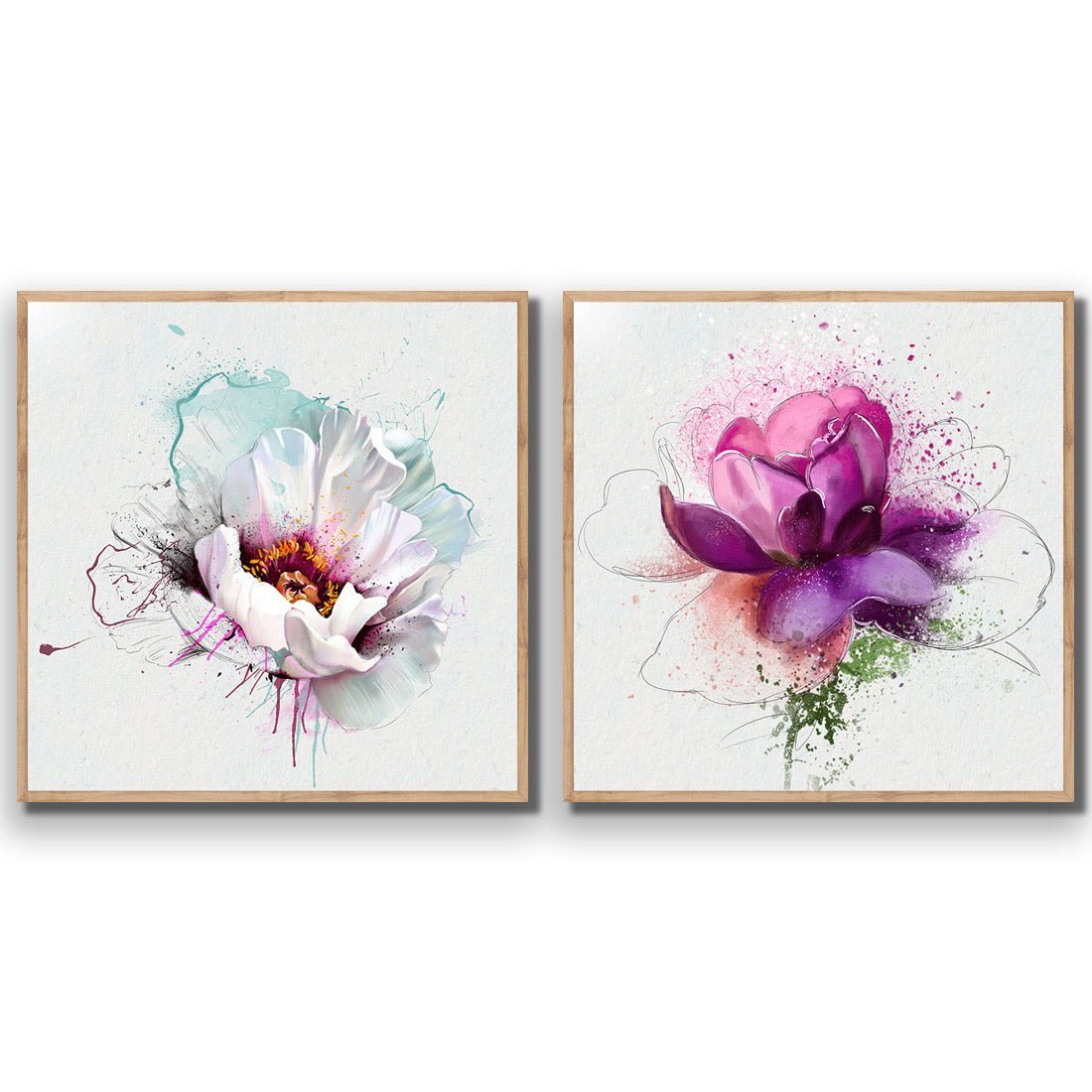 Floral Explosion Perfect Pair - Wall Art Designs - SET2_5031_AS_Q WAD_AP - 030 - EDG_37x37_S - 2538 - OAK