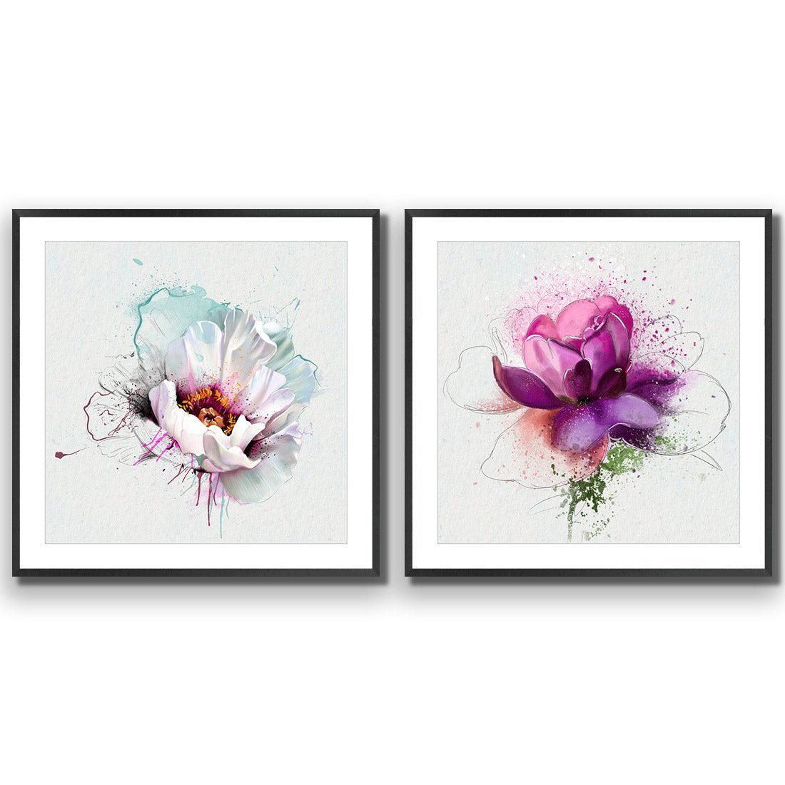 Floral Explosion Perfect Pair - Wall Art Designs - SET2_5031_AS_Q WAD_AP - 030 - MAT_37x37_S - 2538 - BLK