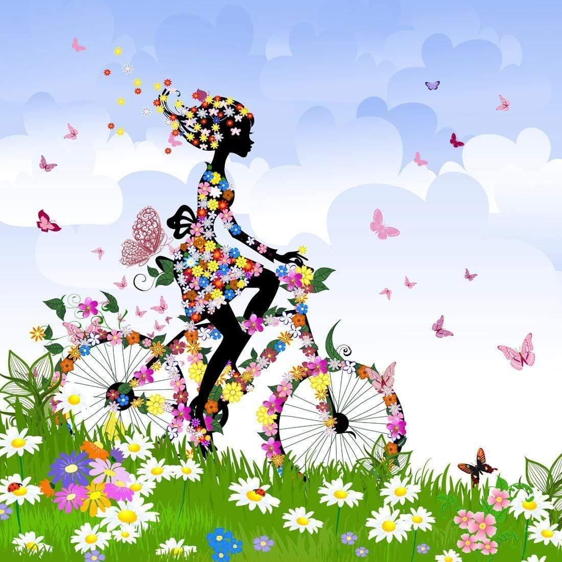 Flower Cycling (square) - Wall Art Designs - 2186_AS_Q WAD_CP - MPY - 260 - M - S - S_37x37_NONE