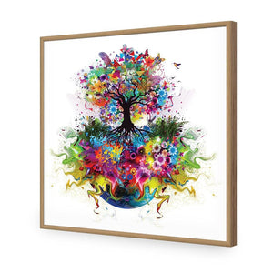 Flower Power, Square | Standard Acrylic | Flat Frame No Border | Oak