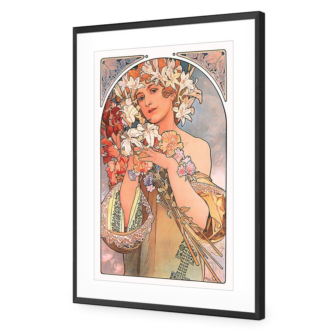 Flowers By Alphonse Mucha - Wall Art Designs - 975_AR_V WAD_AP - 030 - MAT_45x30_S - 2538 - BLK