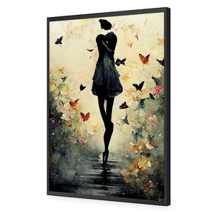 Girl with Butterflies I | Classic Acrylic | Flat Frame No Border | Black