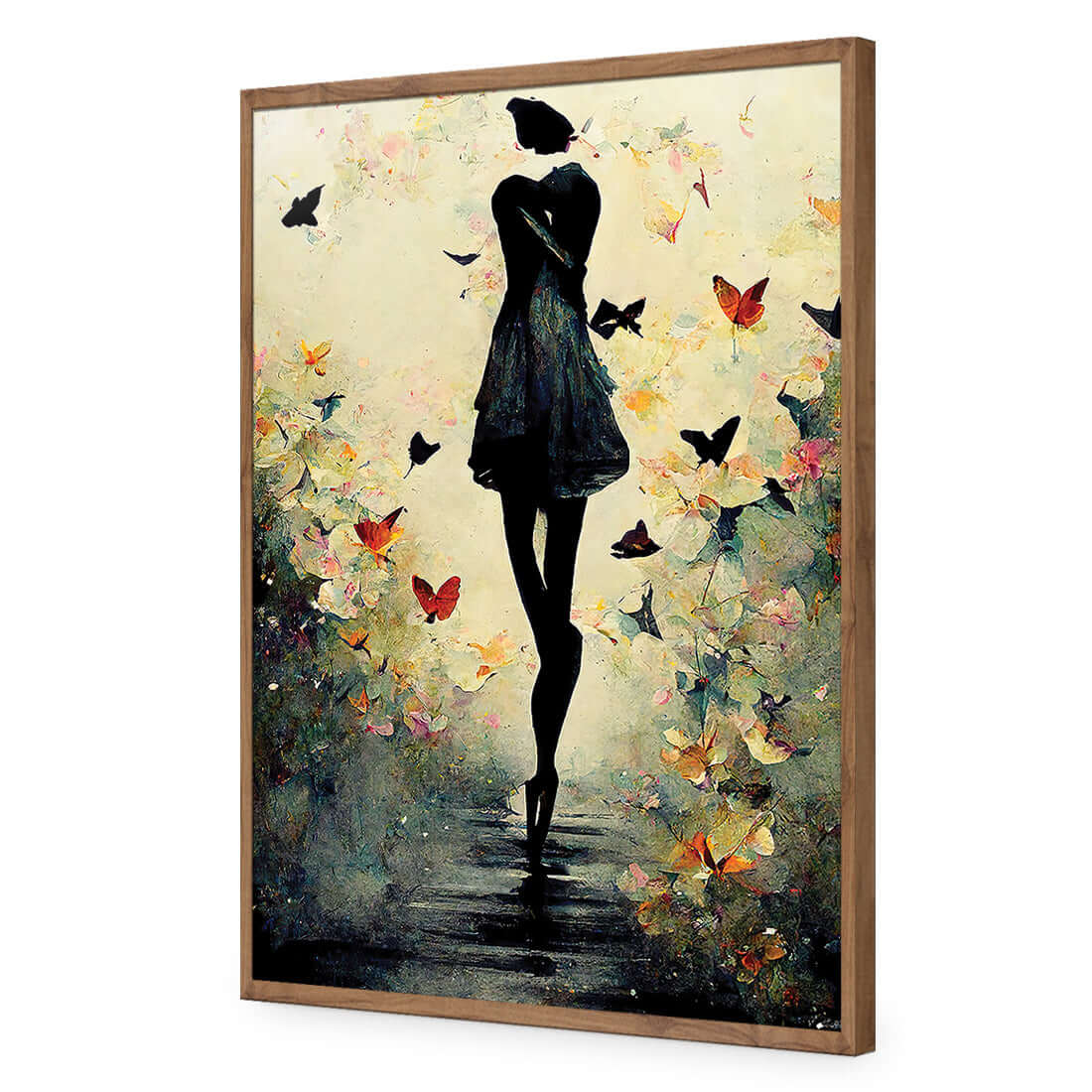 Girl with Butterflies I | Classic Acrylic | Flat Frame No Border | Natural