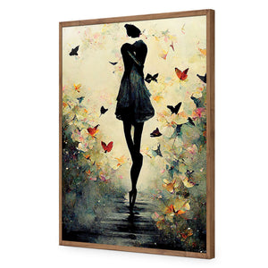 Girl with Butterflies I | Classic Acrylic | Flat Frame No Border | Natural