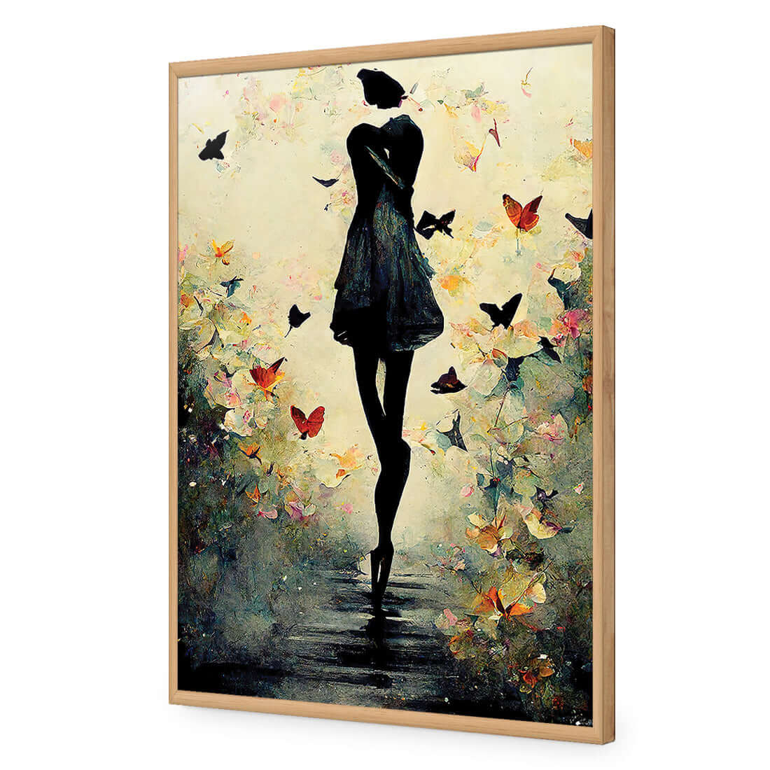 Girl with Butterflies I | Classic Acrylic | Flat Frame No Border | Oak