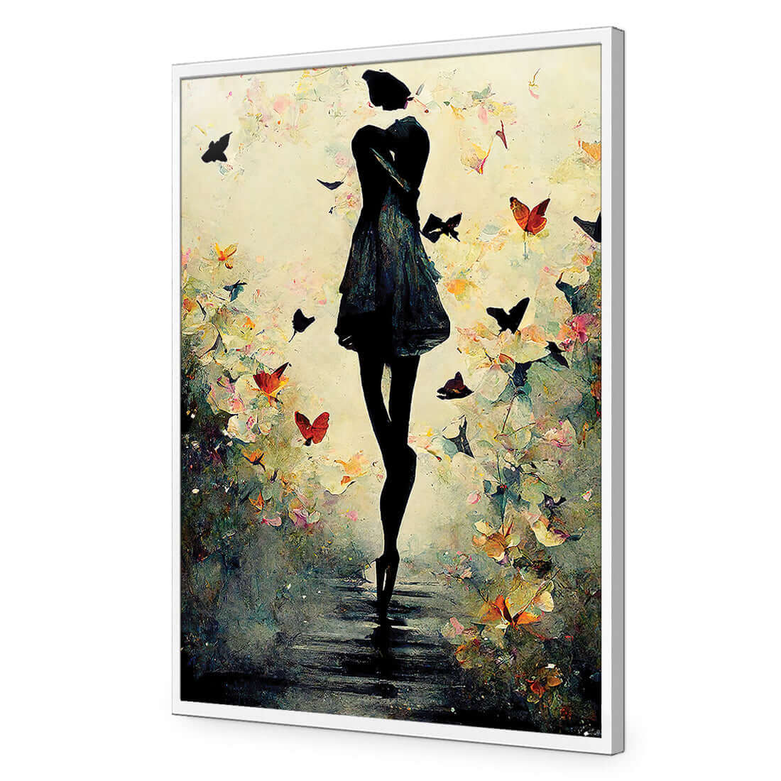 Girl with Butterflies I | Classic Acrylic | Flat Frame No Border | White