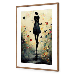 Girl with Butterflies I | Classic Acrylic | Flat Frame With Border | Natural