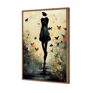 Girl with Butterflies I | Classic Canvas | Floating Frame | Natural