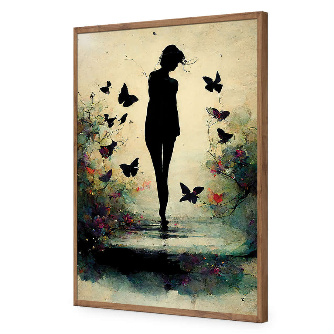 Girl with Butterflies II | Classic Acrylic | Flat Frame No Border | Natural