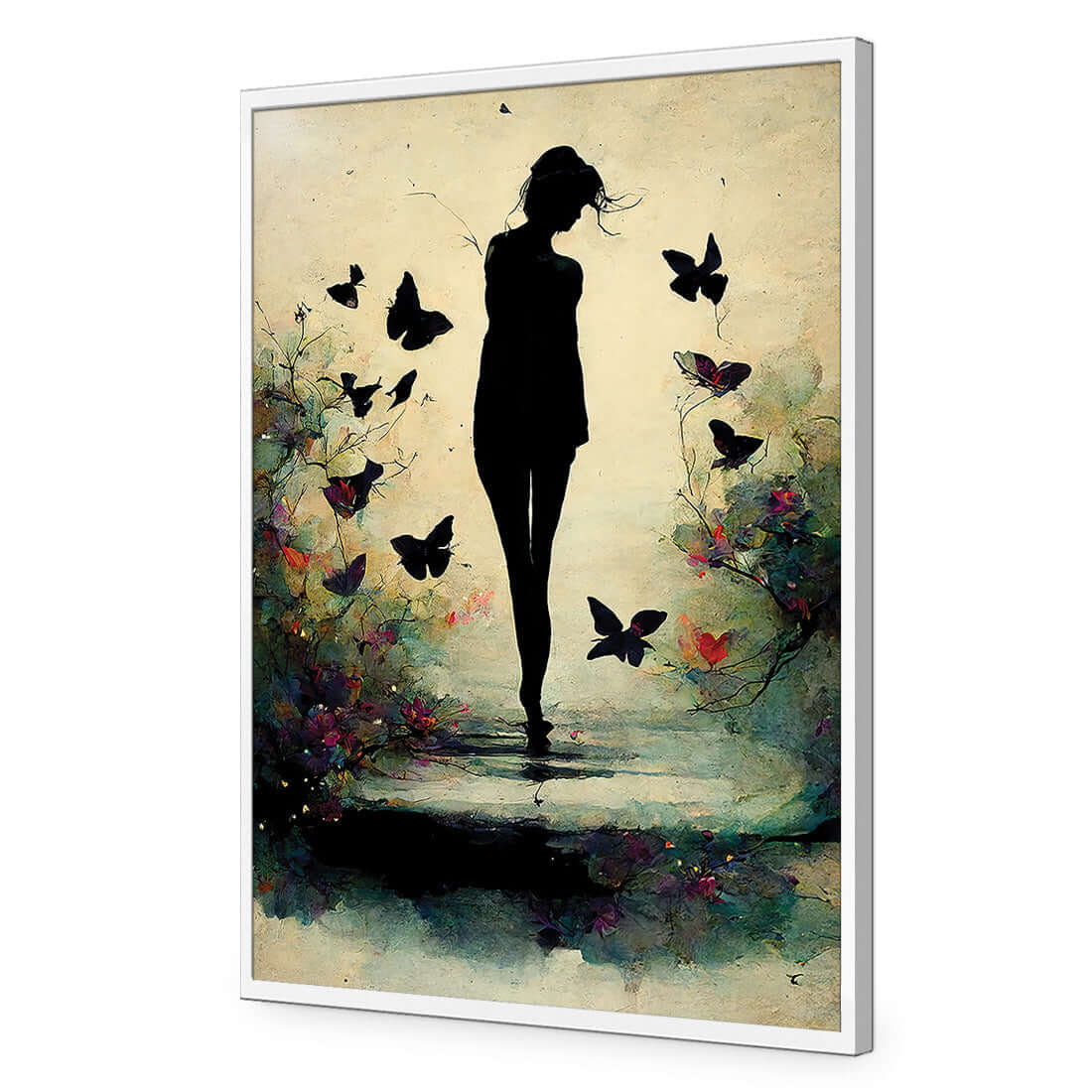 Girl with Butterflies II | Classic Acrylic | Flat Frame No Border | White