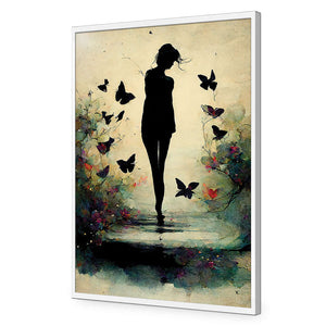 Girl with Butterflies II | Classic Acrylic | Flat Frame No Border | White