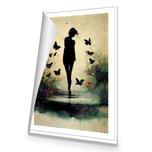 Girl with Butterflies II | Classic Canvas | No Frame | Rolled Canvas