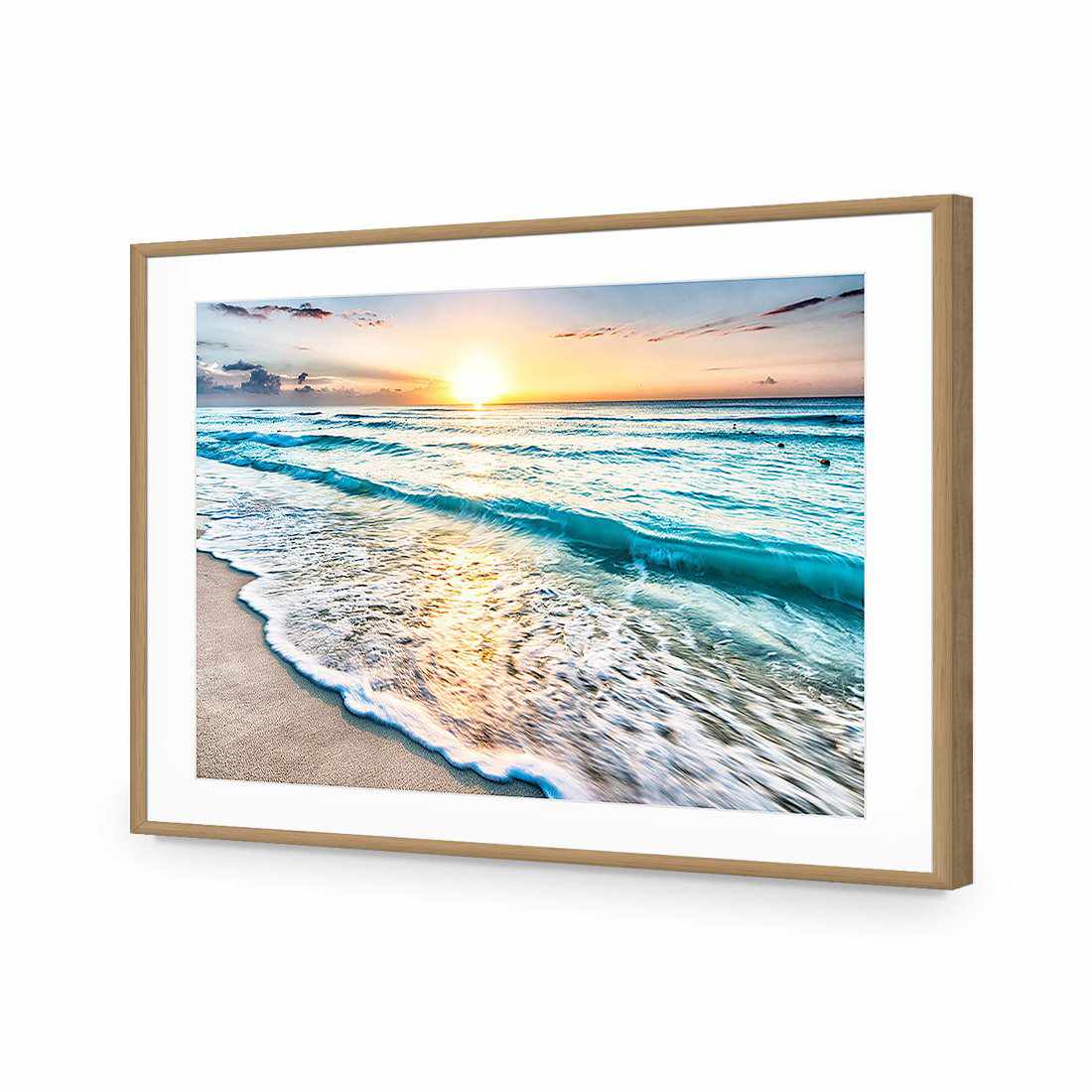Glimmering Sunrise, Rectangle | Standard Acrylic | Flat Frame With Border | Oak