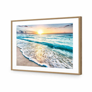 Glimmering Sunrise, Rectangle | Standard Acrylic | Flat Frame With Border | Oak