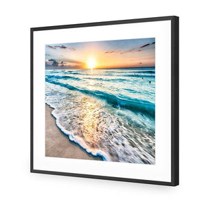 Glimmering Sunrise, Square | Standard Acrylic | Flat Frame With Border | Black